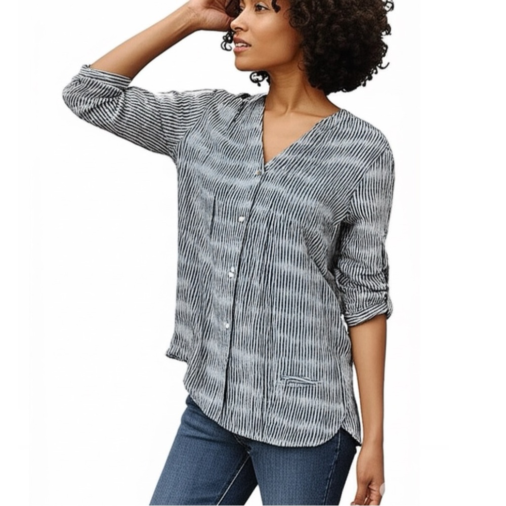 Sundance Gray White Striped Tunic Top - Picture 1 of 5